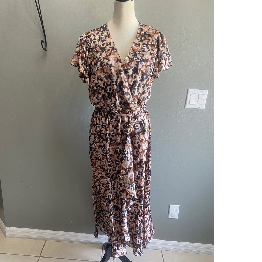Nicole Miller‎ New York Womens XL Abstract Animal Print Faux Wrap Midi Dress
